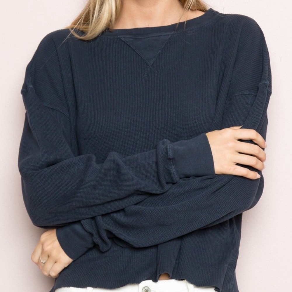 Brandy Melville Navy Long Sleeve Boxy Oversized T